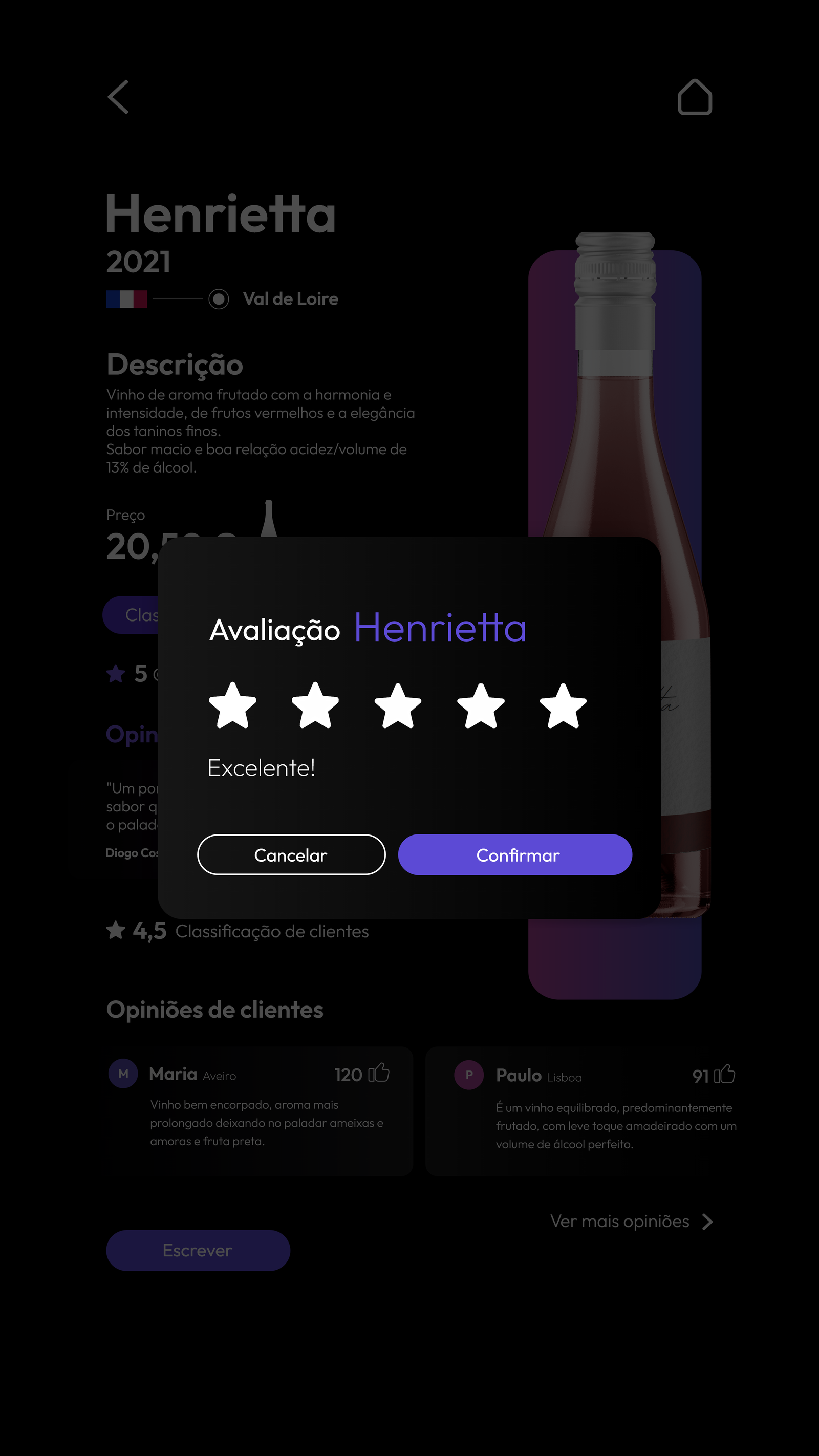 Ecrã Mupi — filtragem e selecção de vinhos por categoria