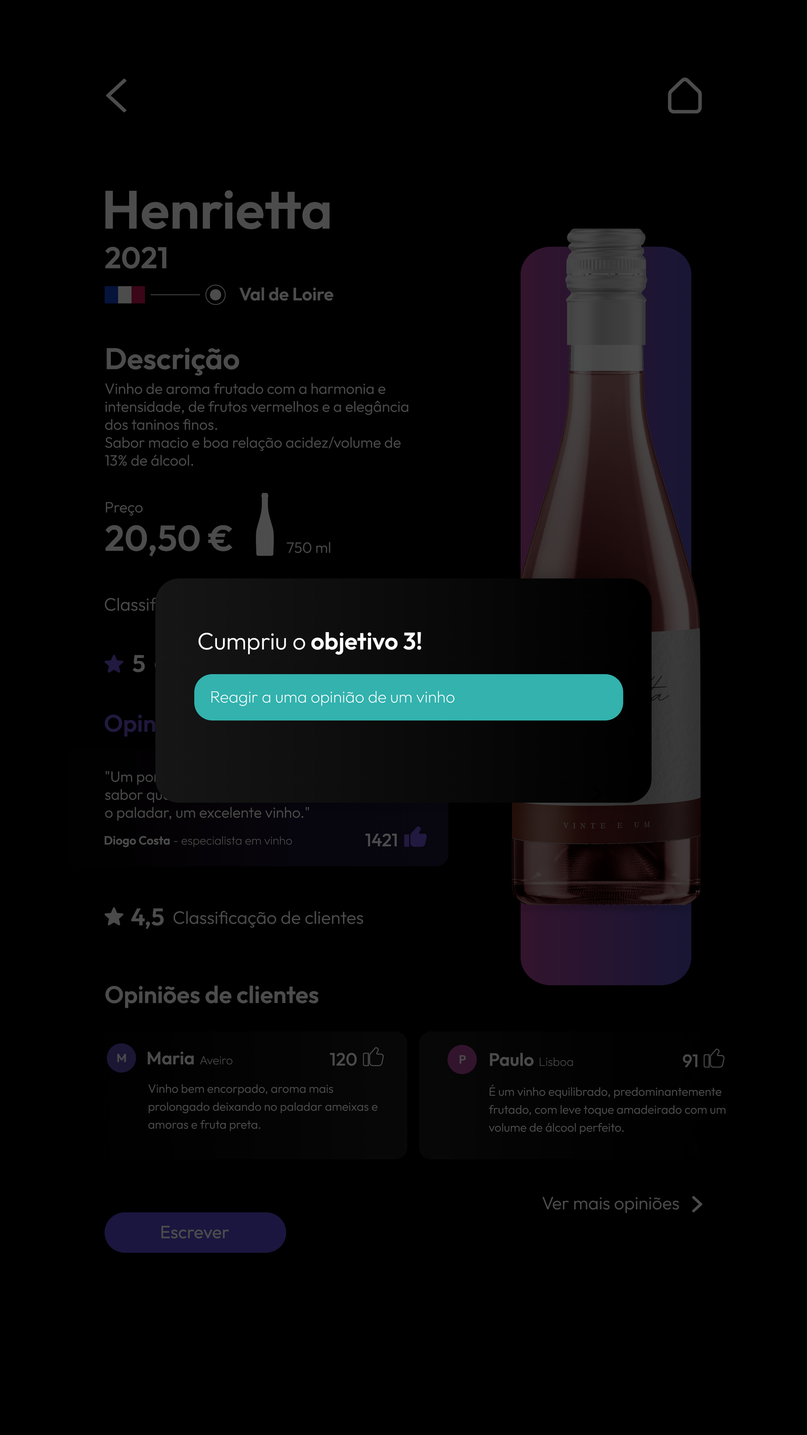 Ecrã Mupi — detalhe e descrição de vinho