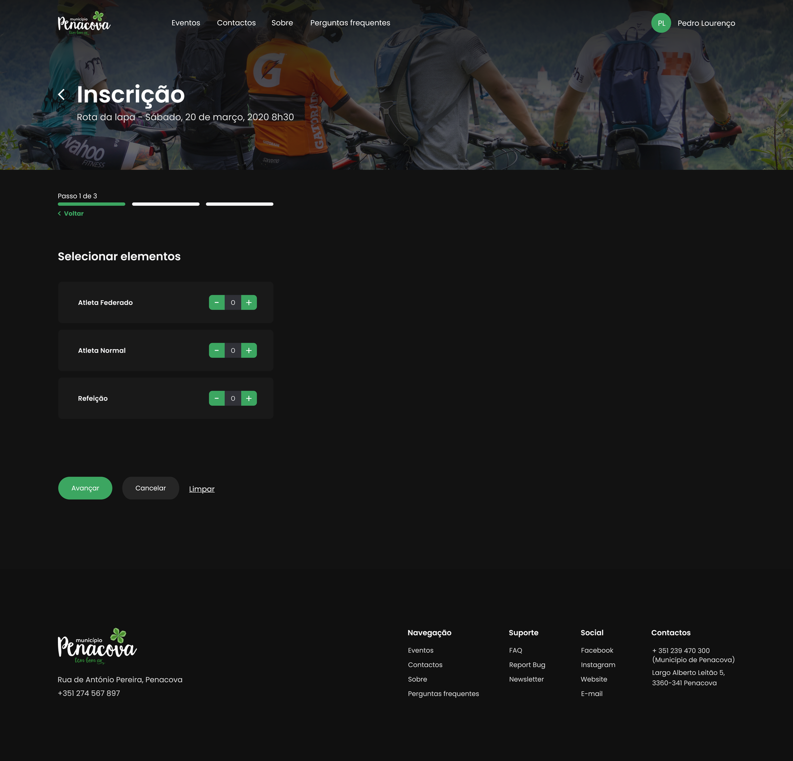 Front-office modo escuro — detalhe de evento