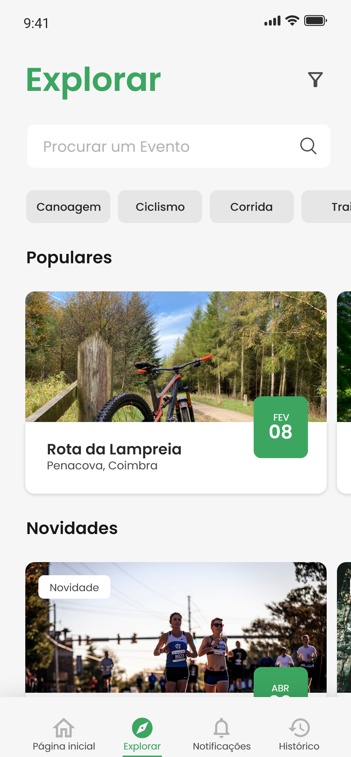 Mobile modo claro — explorar eventos