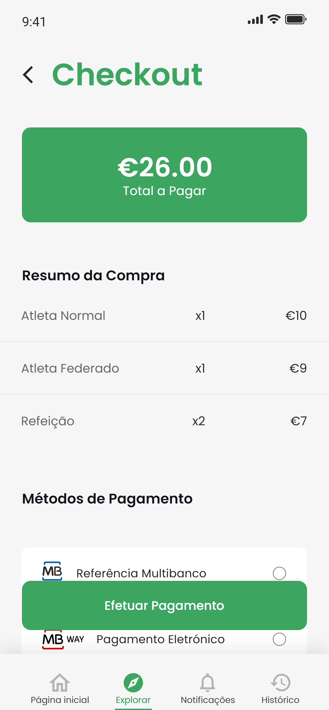 Mobile modo claro — métodos de pagamento