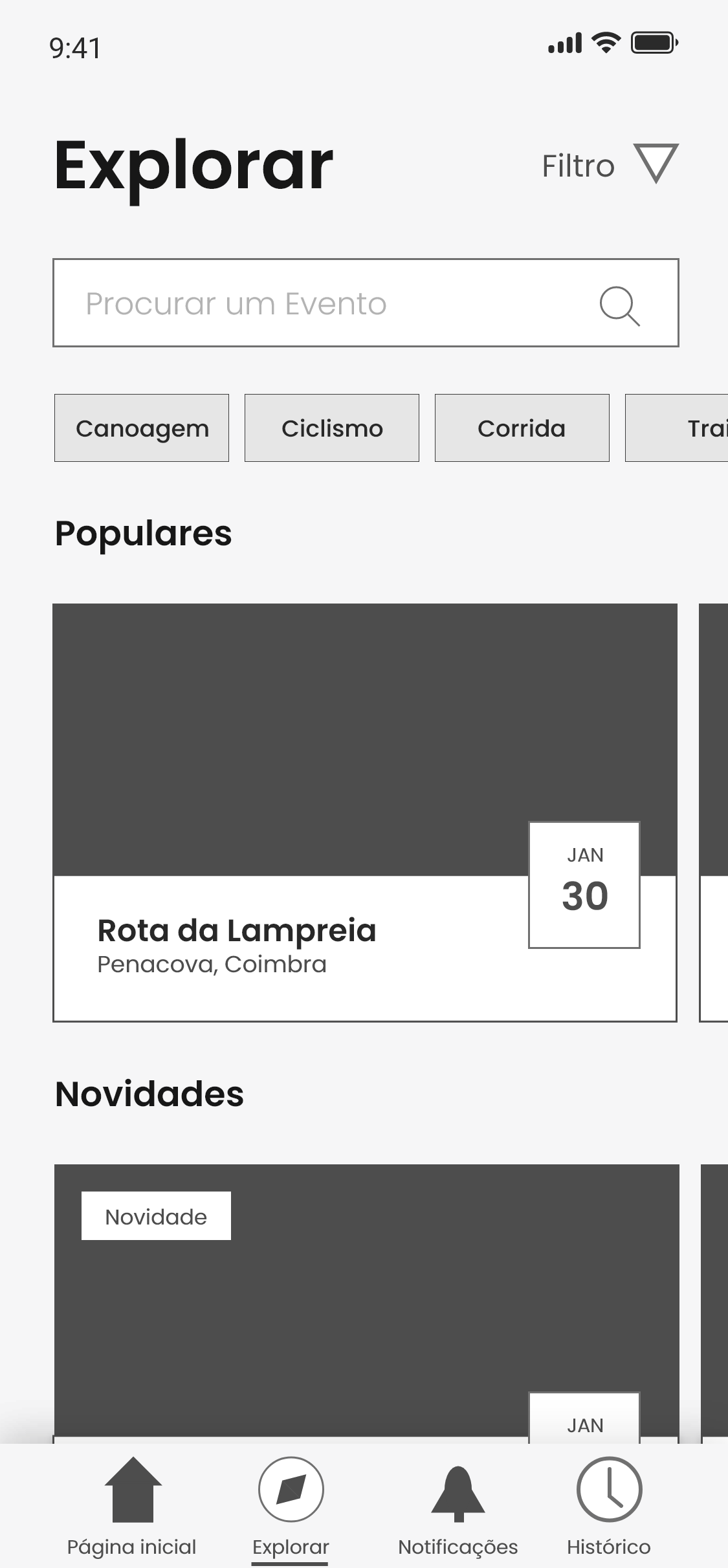 Wireframe hi-fi — back-office, gestão de inscrições